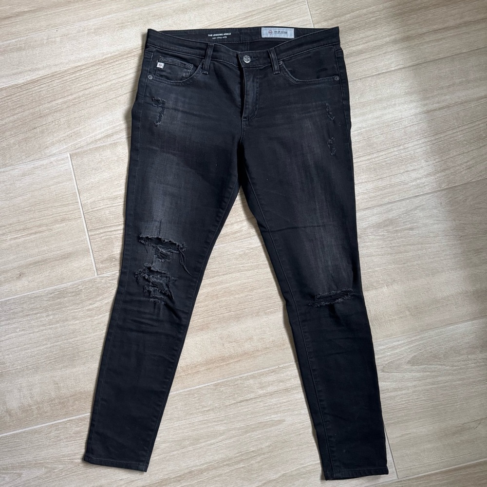 AG The Legging Ankle Jeans 29R Black Distressed